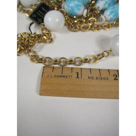 Hobe Vintage Estate Necklace Chain Goldtone 56 Inch Rope Tag Glass Beaded - Picture 13 of 16